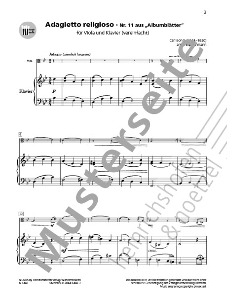 Adagietto religioso, Nr. 11 aus "Albumblätter" | Carl Bohm | Heinrichshofen Verlag
