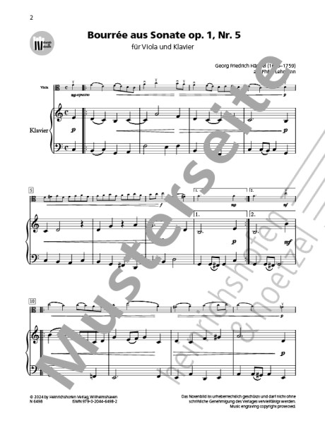 Bourrée aus Sonate op.1, Nr. 5 | Georg Friedrich Händel | Heinrichshofen Verlag