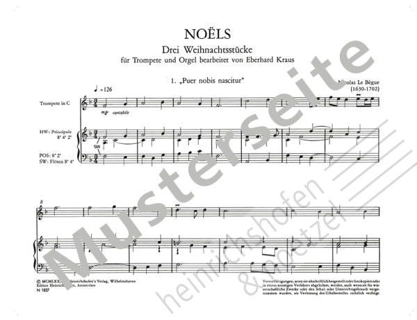 Noëls - Drei Weihnachtsstücke | Nicolas le Bègue | Heinrichshofen Verlag