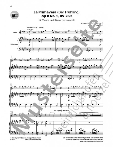 La Primavera (Spring) op.8, No. 1, RV 269 | Antonio Vivaldi | Heinrichshofen publishing house