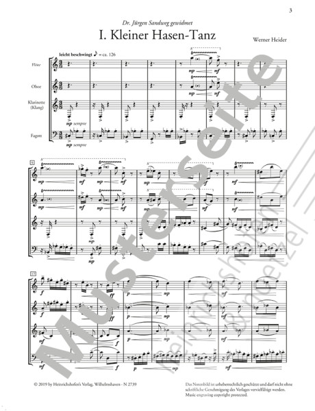 Five rabbit dances for wind quartet | Werner Heider | Heinrichshofen publishing house