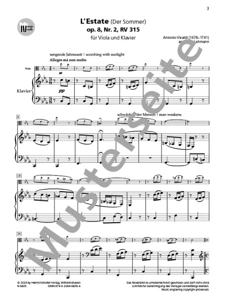 L'Estate (The summer), op.8,Nr.2,RV 315 | Antonio Vivaldi | Heinrichshofen publishing house