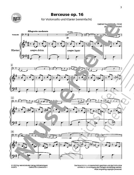 Berceuse op. 16 | Gabriel Fauré | Heinrichshofen publishing house