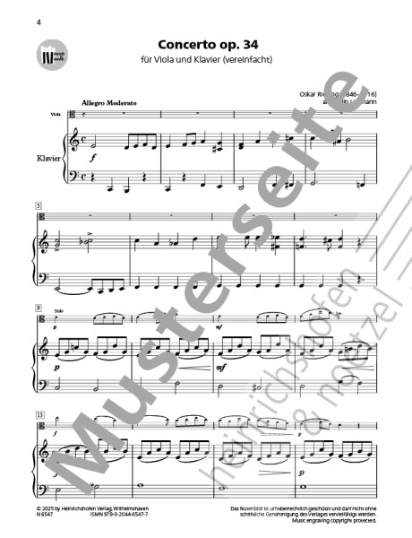 Concerto op. 34 | Oskar Rieding | Heinrichshofen publishing house