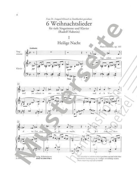 6 Weihnachtslieder op. 161 | Hans Fleischer | Heinrichshofen Verlag