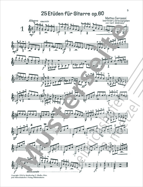 25 Etüden für Gitarre | Matteo Carcassi | Heinrichshofen Verlag