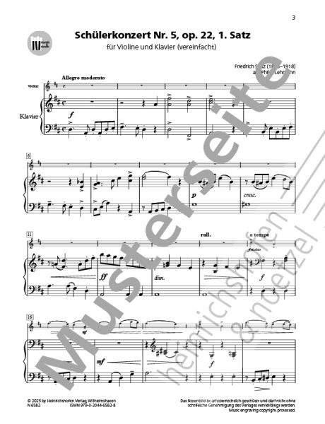 Schülerkonzert Nr. 5, op. 22 | Friedrich Seitz | Heinrichshofen Verlag