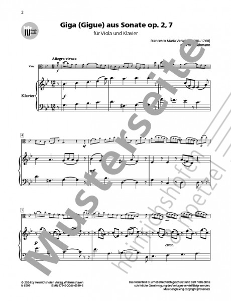 Giga (Gigue) from sonata op. 2,7 | Francesco Maria Veracini | Heinrichshofen publishing house