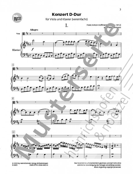 Konzert D-Dur | Franz Anton Hoffmeister | Heinrichshofen Verlag