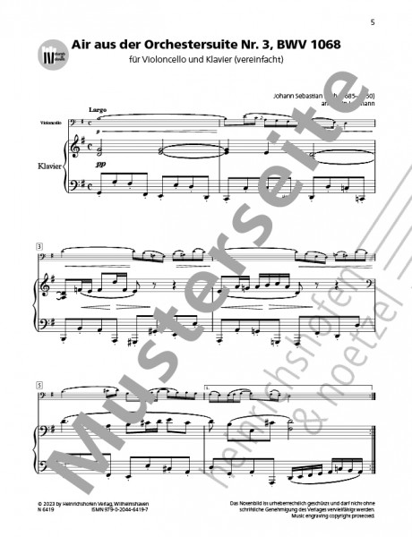 Air aus der Orchestersuite Nr. 3, BWV 1068 | Johann Sebastian Bach | Heinrichshofen Verlag