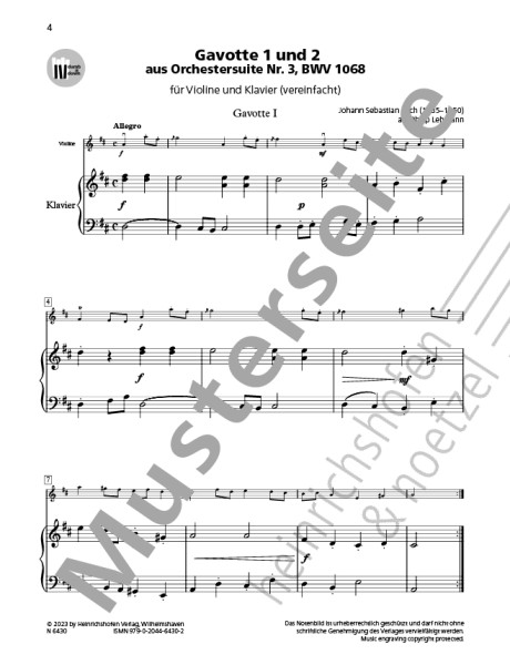 Gavotte 1 and 2 from Orchestral Suite No. 3, BWV 1068 | Johann Sebastian Bach | Heinrichshofen publishing house