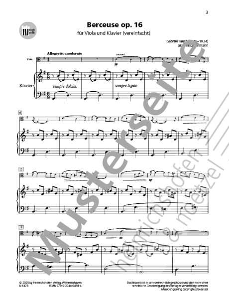 Berceuse op. 16 | Gabriel Fauré | Heinrichshofen publishing house