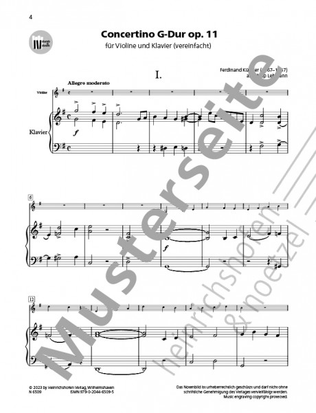 Concertino in G major op. 11 | Ferdinand Küchler | Heinrichshofen publishing house