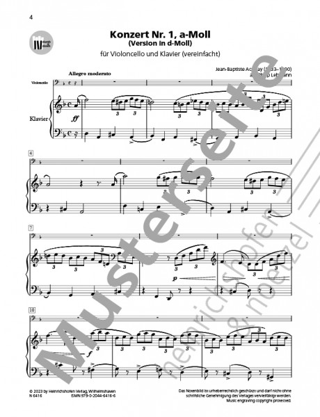 Konzert Nr. 1 a-Moll (Version in d-Moll) | Jean-Baptiste Accolay | Heinrichshofen Verlag
