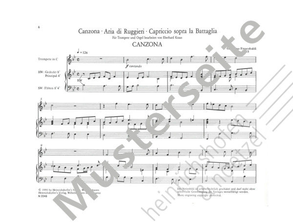 Canzona, Aria di Ruggieri, Capriccio sopra la Battaglia | Girolamo Frescobaldi | Heinrichshofen publishing house