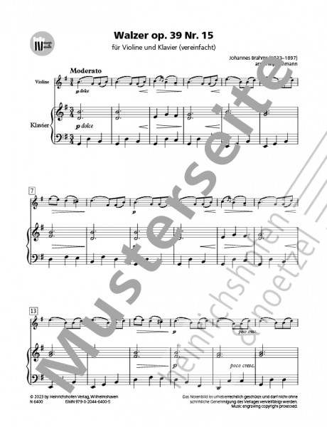 Walzer op. 39, Nr. 15 | Johannes Brahms | Heinrichshofen Verlag