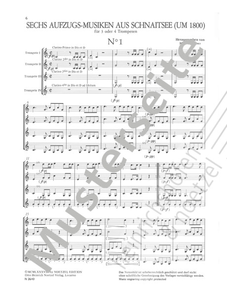 6 Aufzugsmusiken aus Schnaitsee (um1800) | Marc Meissner | Heinrichshofen Verlag