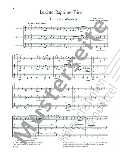 Leichte Ragtimes-Trios | Scott Joplin, Uwe Heger | Heinrichshofen Verlag
