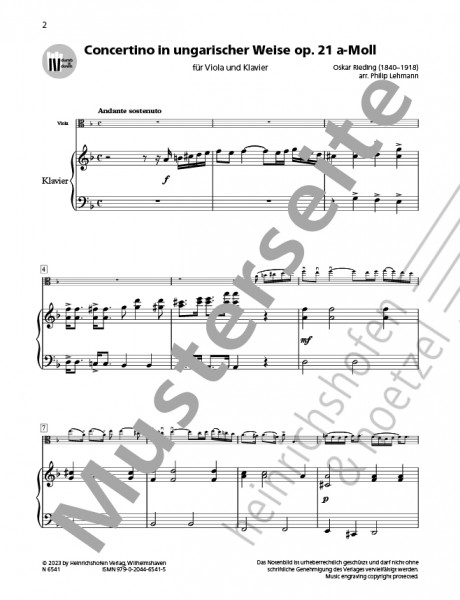 Concertino in the Hungarian manner,op. 21 in A minor | Oskar Rieding | Heinrichshofen publishing house