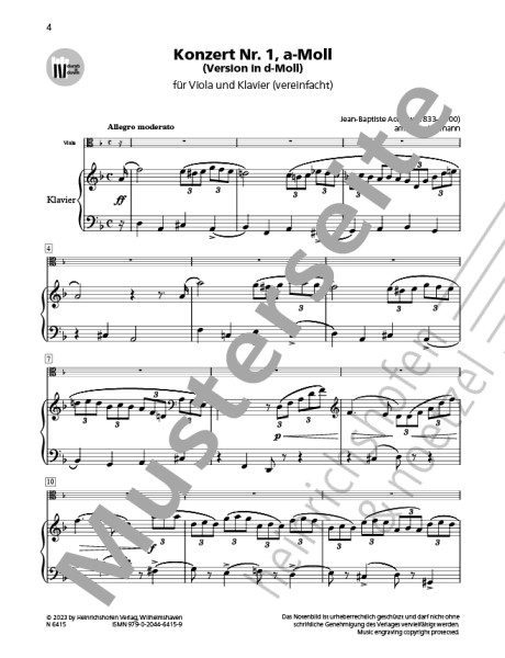 Concerto No. 1, A minor | Version in D minor | Jean-Baptiste Accolay | Heinrichshofen Publishers