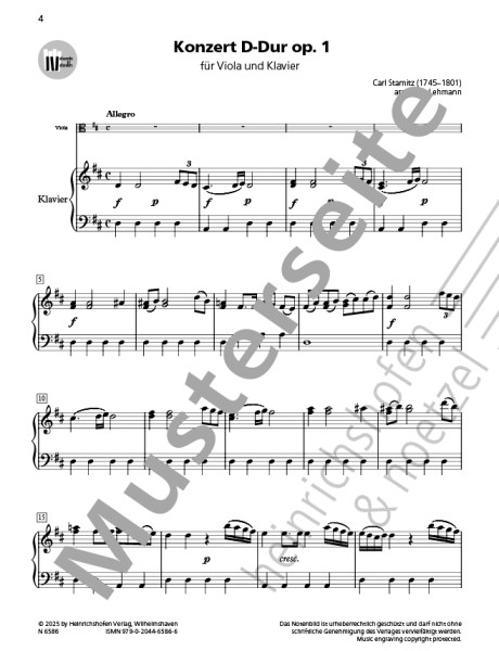Konzert D-Dur op. 1 | Carl Stamitz | Heinrichshofen Verlag