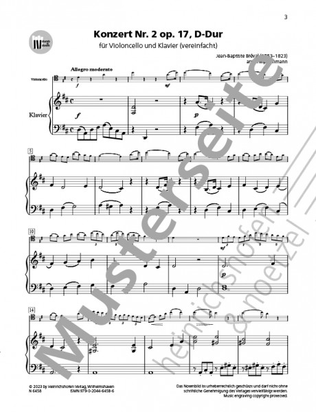 Konzert Nr. 2 op. 17, D-Dur | Jean-Baptiste Bréval | Heinrichshofen Verlag