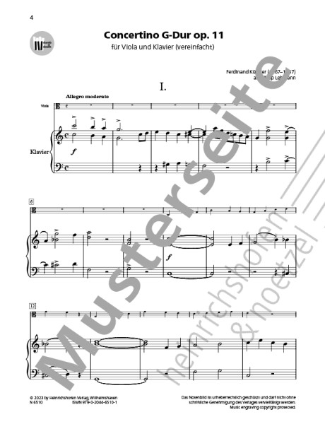 Concertino G-Dur op.11| Ferdinand Küchler | Heinrichshofen Verlag