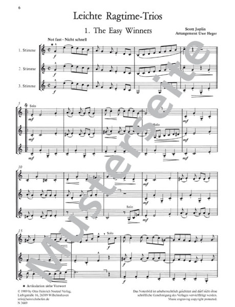 Leichte Ragtime-Trios