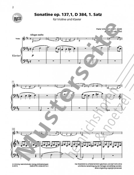 Sonatina op. 137,1 D384, 1st movement | Franz Schubert | Heinrichshofen publishing house