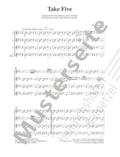 Take Five | Paul Desmond | Heinrichshofen publkishing house