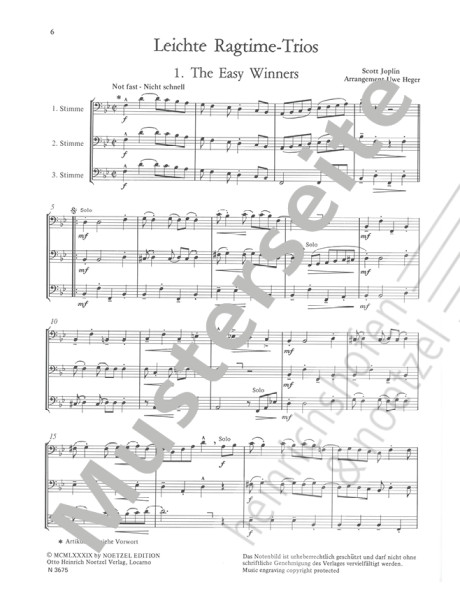 Easy Ragtime Trios | Scott Joplin | Heinrichshofen publishing house