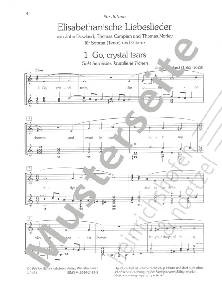Elisabethanische Liebeslieder | John Dowland, Thomas Campain, Thomas Morley | Heinrichshofen Verlag