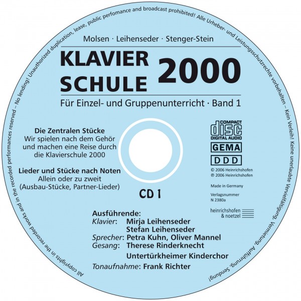 CD zur Klavierschule 2000, Band 1