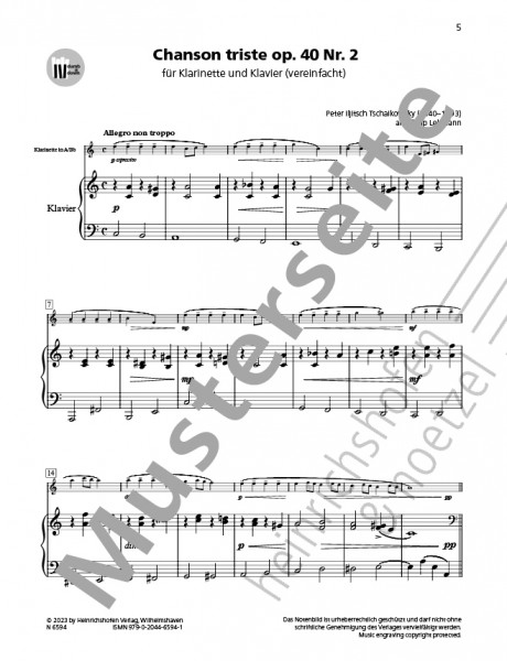Chanson triste, op.40 No.2 | Peter Iljitsch Tschaikowsky | Heinrichshofen publishing house